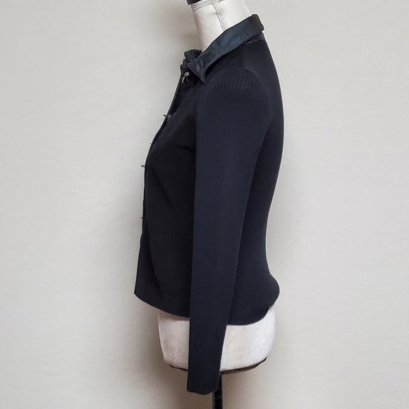 Vintage Retro Y2K Escapades Black Suede Leather Ribbed Sweater Turnlock Jacket M - Picture 8 of 13